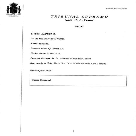 Auto de admisión Querella Victoria Rosell Tribunal Supremo