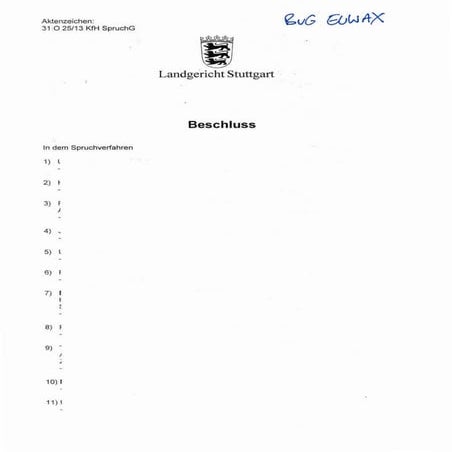 EUWAX-Entscheidung des LG Stuttgart (Beherrschungs- und Gewinnabführungsvertrag mit der EUWAX AG)