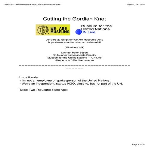 Cutting the Gordian Knot — Michael Peter Edson, We Are Museums 2019