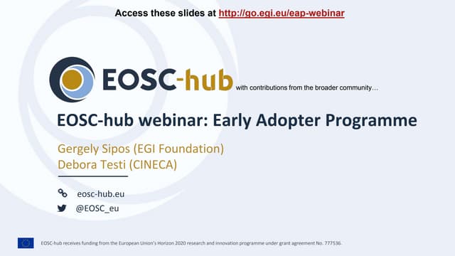 EOSC-hub Early Adopter Programme