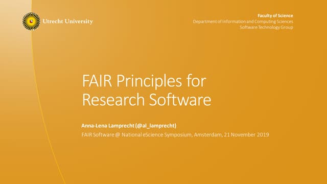 Towards Fair Principles For Research Software Fair Software Session Towards Fair Principles For Research Software Fair Software Session