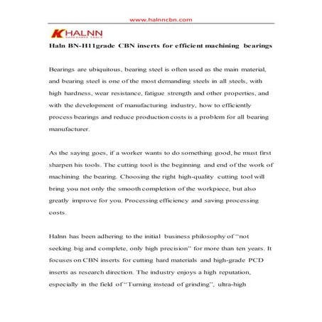  Halnn BN-H11 grade CBN inserts for efficient machining bearings