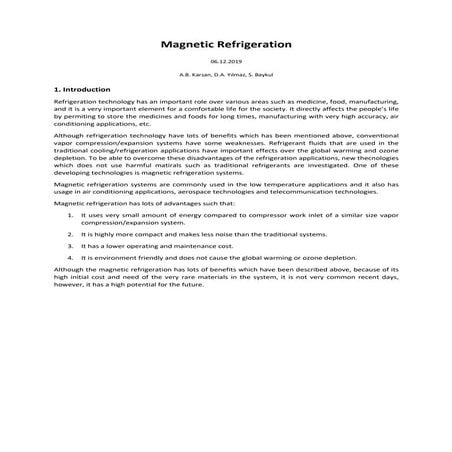 Introduction to Magnetic Refrigeration