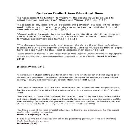 Feedback Quotes List - Education - Assessment and Reporting 