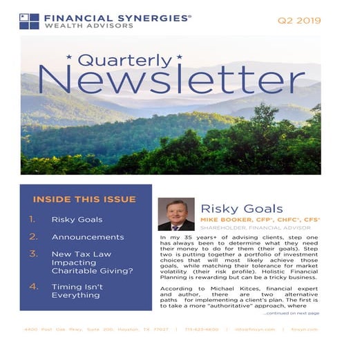 Q2 2019 Newsletter | Financial Synergies Wealth Advisors 
