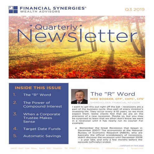 Q3 2019 Newsletter | Financial Synergies Wealth Advisors
