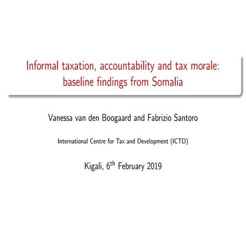 Informal taxation, accountability and tax morale: Baseline findings from Somalia