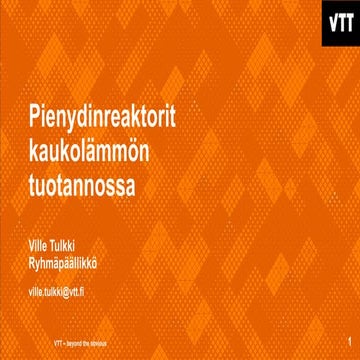 Pienydinreaktorit kaukolämmön tuotannossa