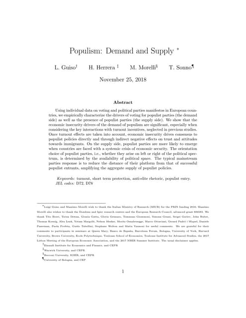 Populism: Demand and Supply