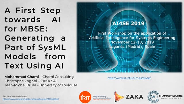 A First Step Towards AI for MBSE: Generating A Part of SysML Models From Text...