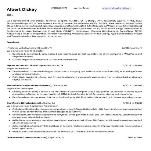 Albert Dickey's Résumé