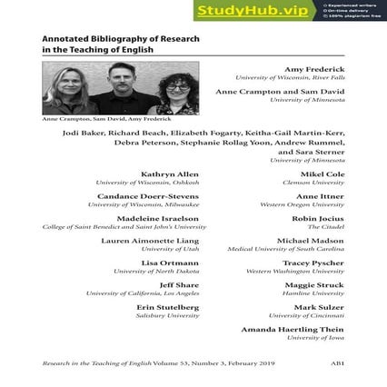 2019 Annotated Bibliography Of Research In The Teaching Of English