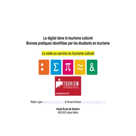 Le digital dans le tourisme culturel. Bonnes pratiques identifiées par les étudiants en tourisme