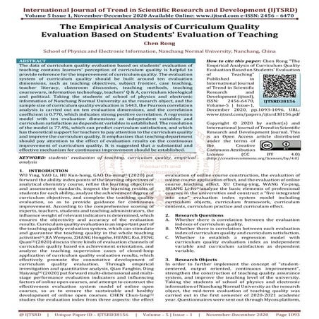 The Empirical Analysis of Curriculum Quality Evaluation Based on Students Eva...