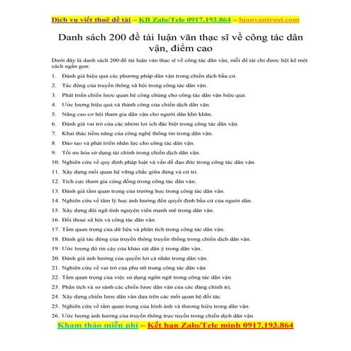 201 đề tài luận văn thạc sĩ về công tác dân vận, điểm cao.docx