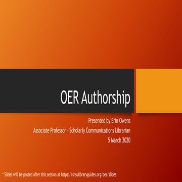 OER Authorship (Lunch and Learn for UNIV 1101/1301 OER textbook project)