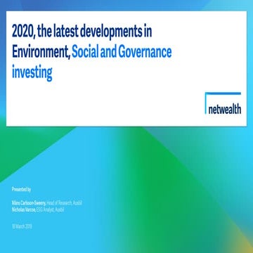  2020, the latest developments in Environment, Social and Governance investing