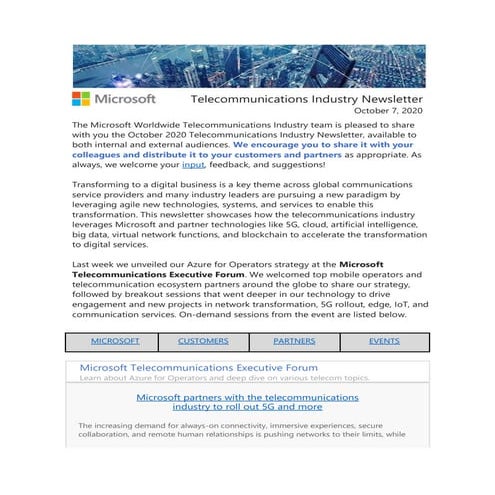 Microsoft Telecommunications Industry News | October 2020