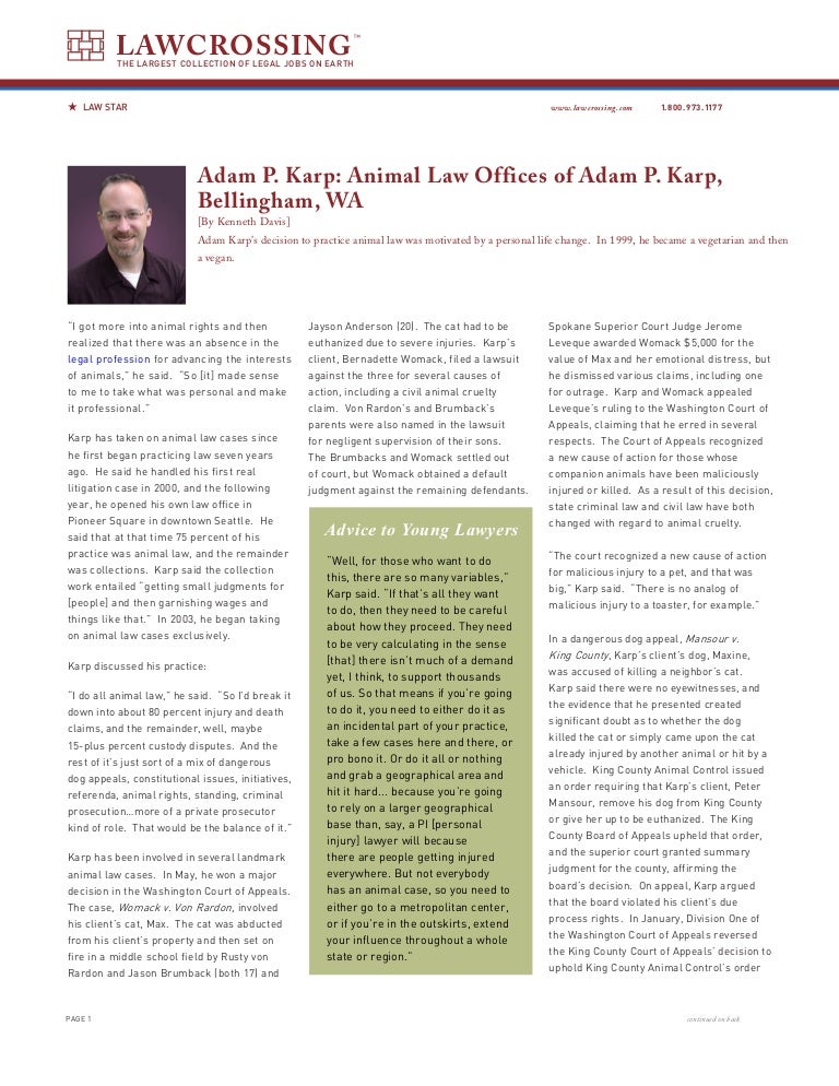 Adam P. Karp: Animal Law Offices of Adam P. Karp, Bellingham, WA
