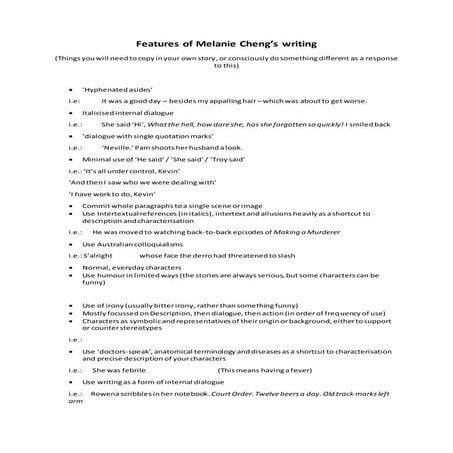 Features of melanie cheng writing