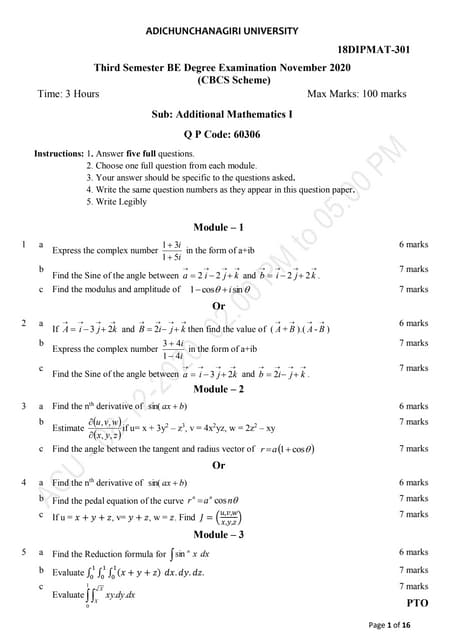 3rd Semester Computer Science and Engineering  (ACU) Question papers