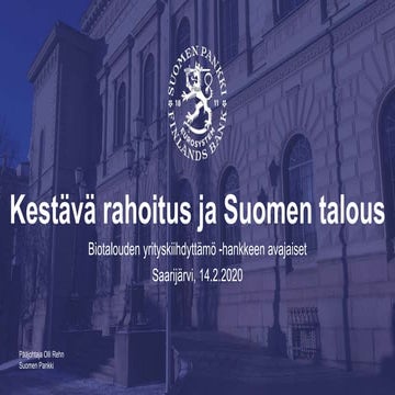 Olli Rehn: Kestävä rahoitus ja Suomen talous