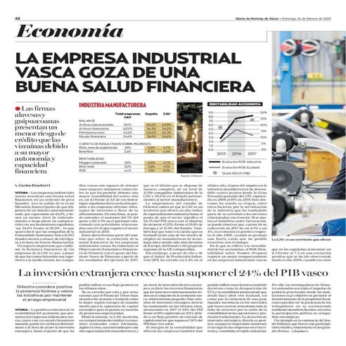 En Álava la empresa industrial vasca goza de una buena salud financiera