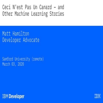 Ceci N'est Pas Un Canard – and Other Machine Learning Stories