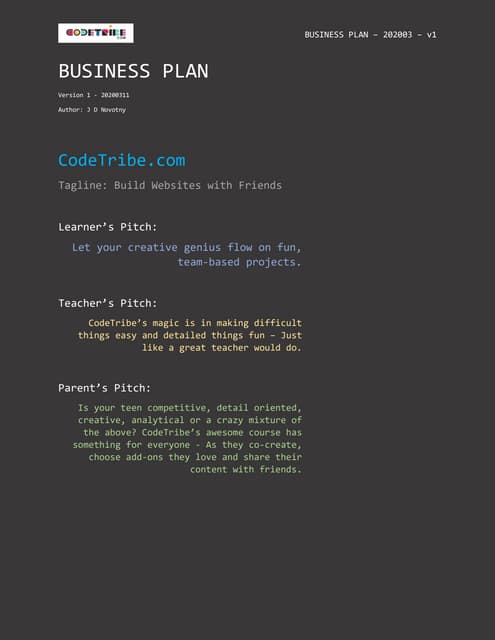 My 1-Day Coding EdTech Business Plan - Feedback Welcome