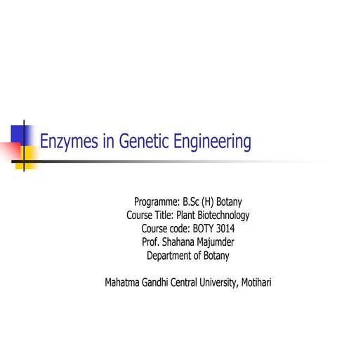 Enzymes in Genetic Engineering Mahatma Gandhi Central University, Motihari