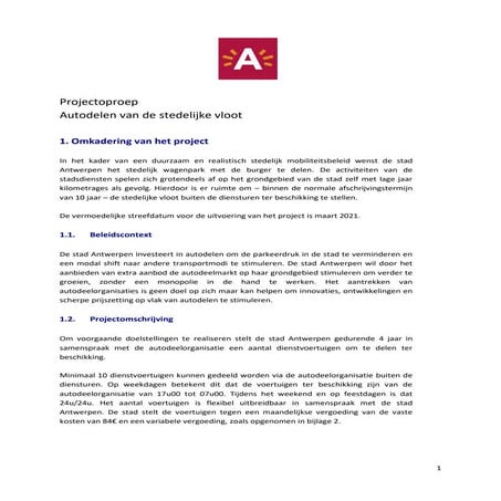 Projectoproep delen Antwerpse stadsvloot