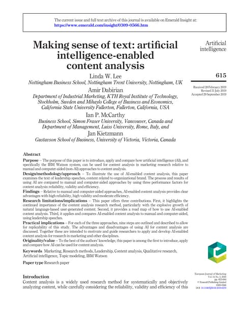 Making sense of text: artificial intelligence-enabled content analysis