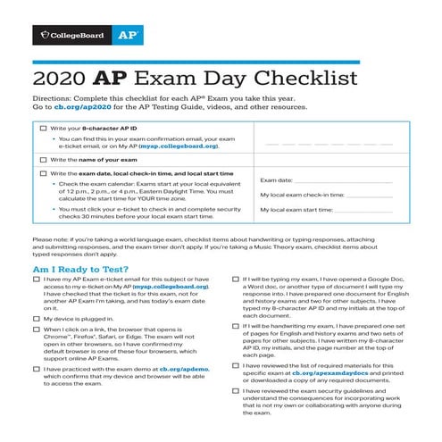 2020 ap exam day checklist
