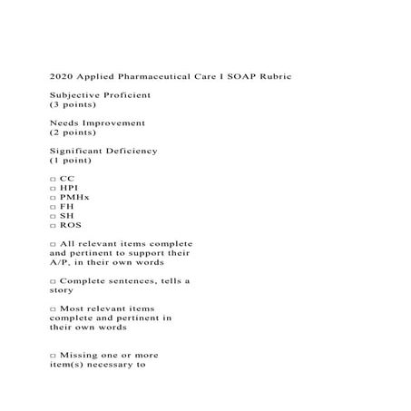 2020 Applied Pharmaceutical Care I SOAP Rubric  Subjective.docx