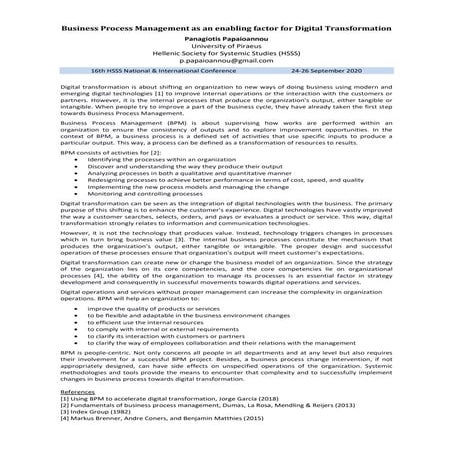 Business Process Management as an enabling factor for Digital ...