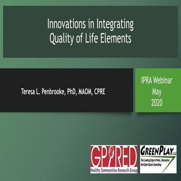 Innovations in Integrating Quality of Life Elements - 2020