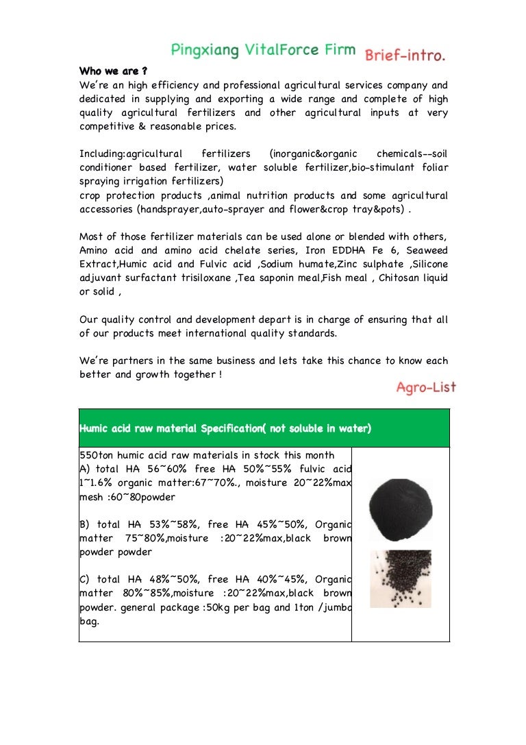2020 Recommend Agro List From Px Vitalforce