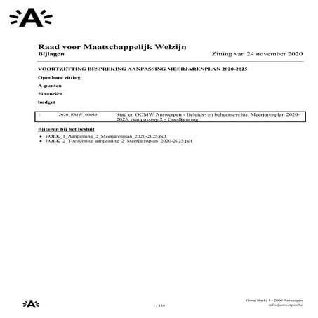Stad en OCMW Antwerpen - Meerjarenplan 2020-2025. aanpassing 2_bijlagen