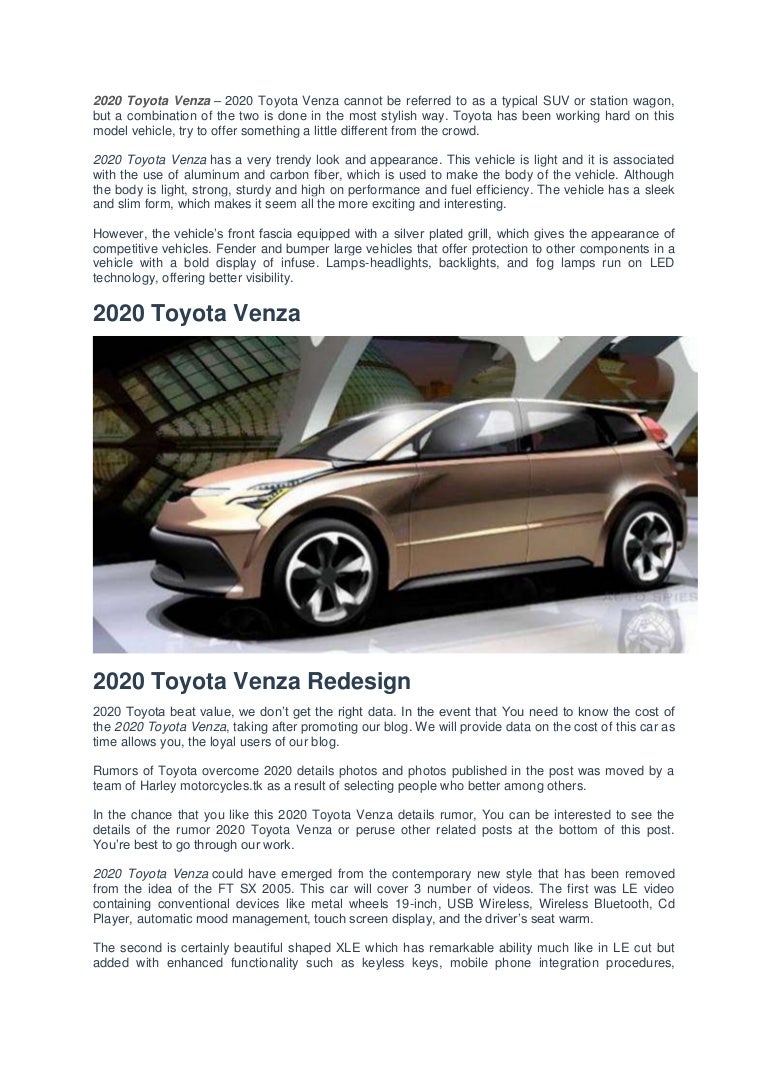2020 Toyota Venza Redesign Changes Engines And Specs >> 2020 Toyota Venza 2020 Toyota Venza Redesign Changes Engines And Specs >> 2020 Toyota Venza