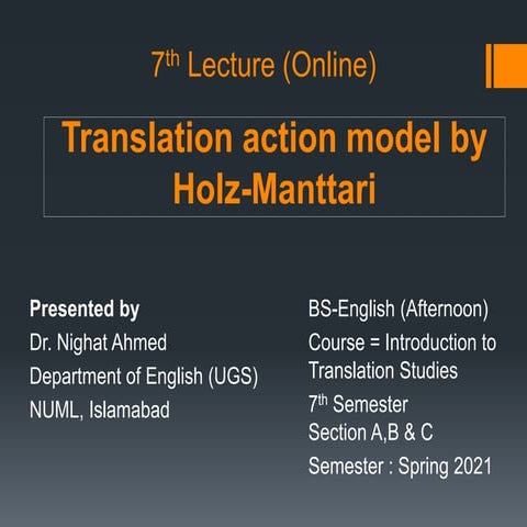 Translation action model by Holz-Manttari