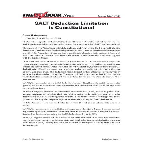 Salt deduction limitation is constitutional
