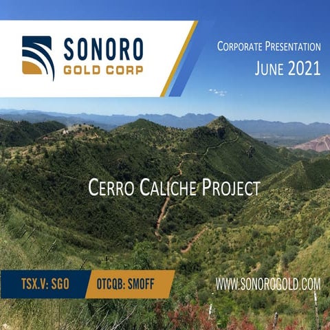 June 2021 - Sonoro Gold Corporate Presentation - Cerro Caliche Project