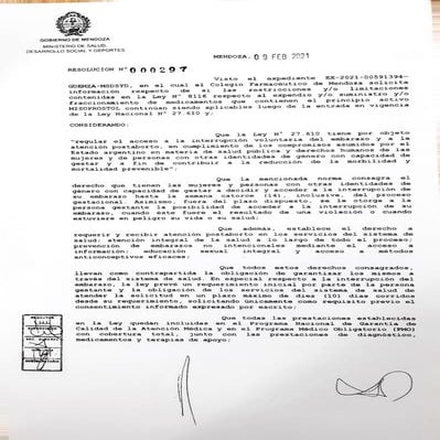 Resolución del Ministerio de Salud sobre venta de misoprostol