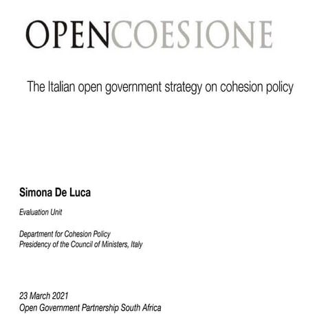OpenCoesione - The Italian open government strategy on cohesion policy
