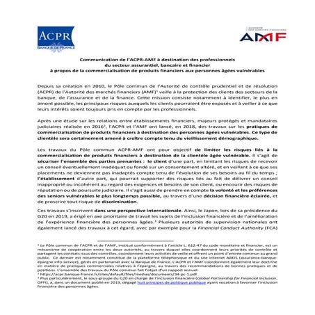 Communiqué de l'ACPR et l'AMF sur la commercialisation de produits ...