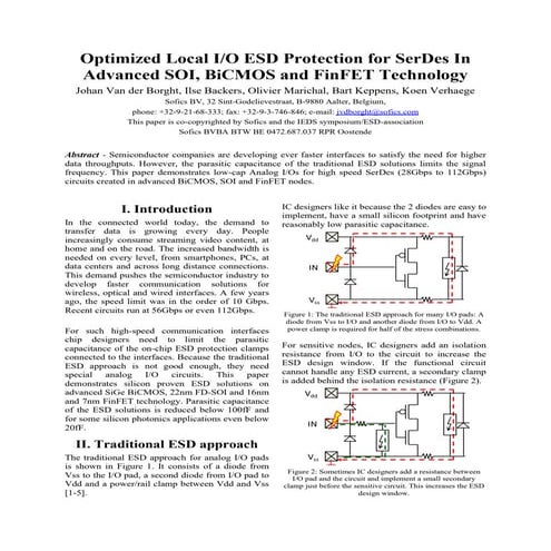Optimized Local I/O ESD Protection for SerDes In Advanced SOI, BiCMOS and Fin...