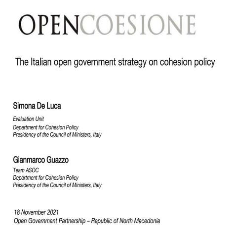 OpenCoesione, l’Open Government Partnership e il Ministero della Salute della...