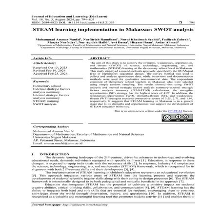 STEAM learning implementation in Makassar: SWOT analysis