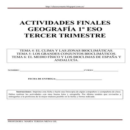 ACTIVIDADES CLIMAS Y ZONAS BIOCLIMÁTICAS 1º ESO