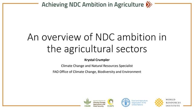 Achieving NDC Ambition in Agriculture: Overview of NDC ambition in the agriculture sectors